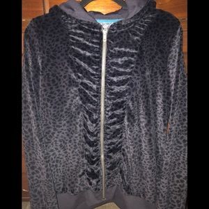 Guess Velour Cheetah Print Zip Up Hoodie Size M
